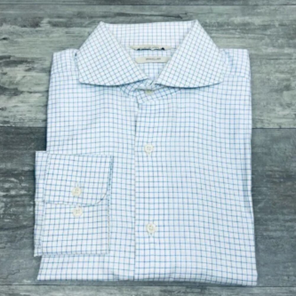 Suitsupply White w/ Blue Check Traveler Dress Shirt 15 32/33